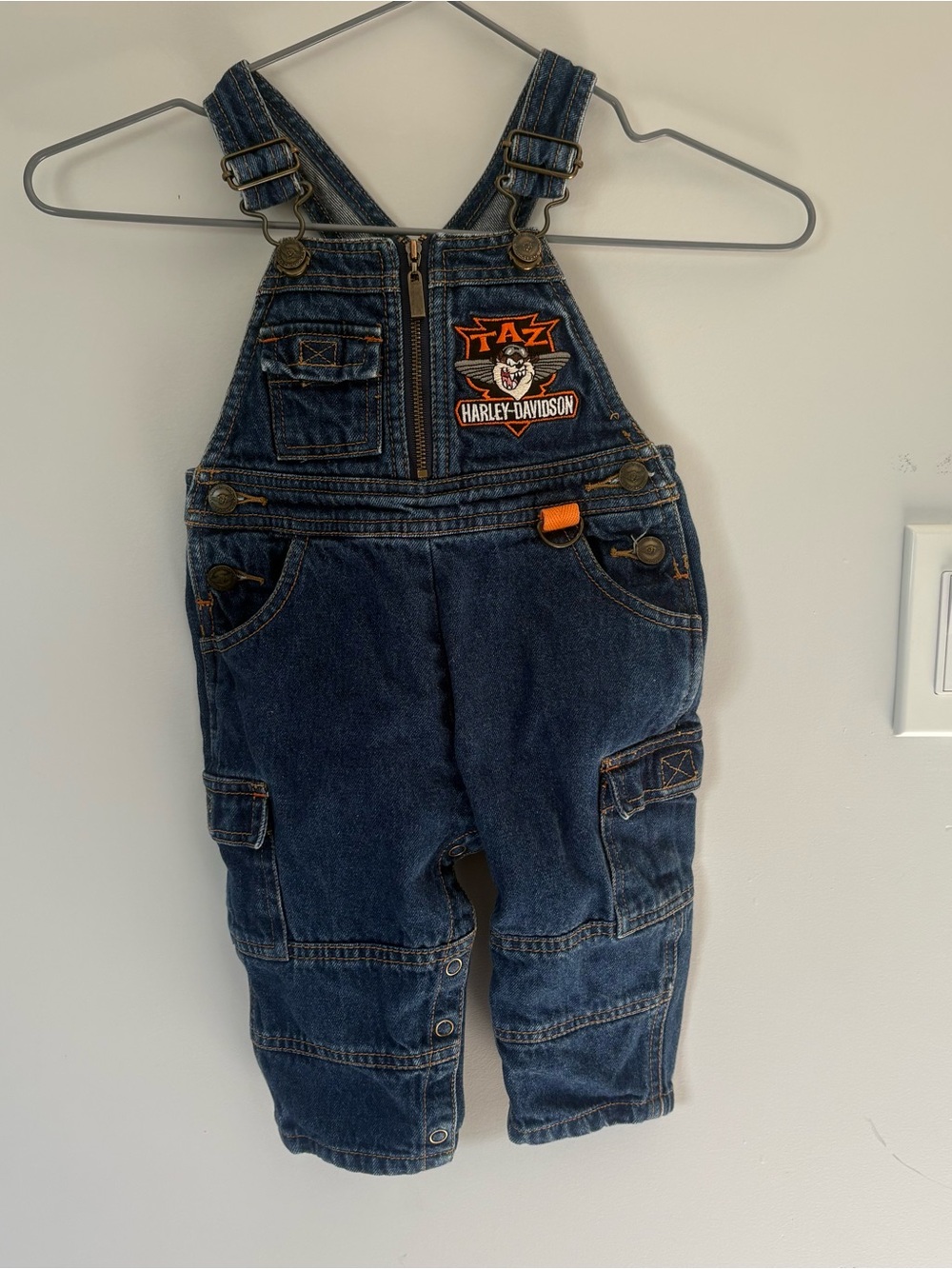 Vintage 2000 Warner Bros x Harley Davidson Taz Denim Overalls 12M Looney Tunes